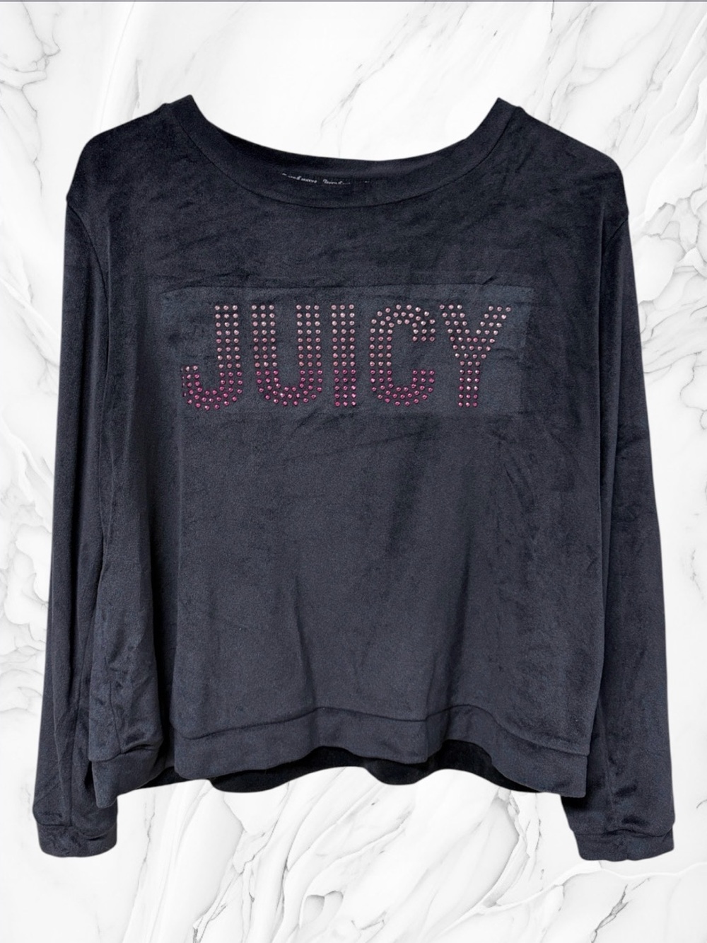 Juicy Couture Black Crewneck Sweater with Pink Studded JUICY Logo